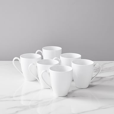 Organic Shaped Porcelain Mugs, White (Set of 6)