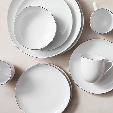 Organic Shaped Dinner Plates - Silver Rimmed