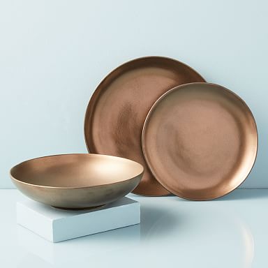 Reactive Glaze Stoneware Dinner Plates, Bronze